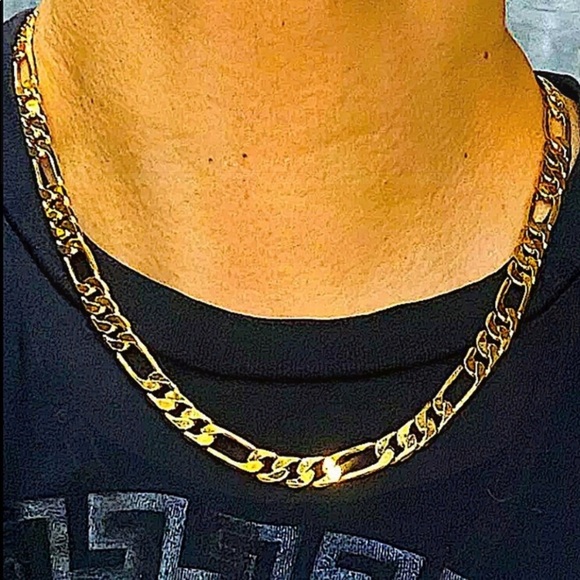 18K GOLD PLATED FIGARO NECKLACE BRACELET MATCHING SET - Picture 7 of 13